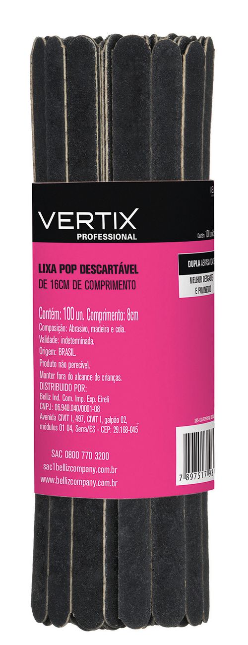 Lixa Pop Preta Descartável 16Cm Vertix