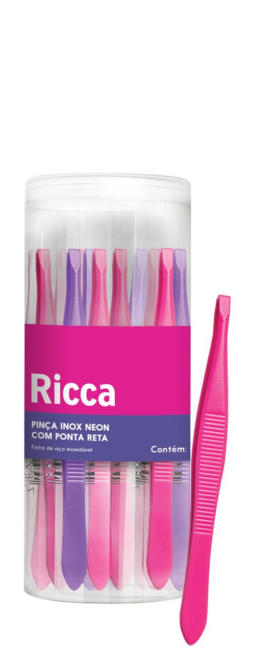 Pinça Inox Neon Ponta Reta Ricca Pote