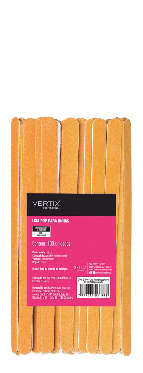 Lixa Pop Descartável 17Cm 100Pcs Vertix