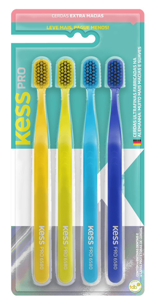 Pack Com 4 Escovas Dentais Kess Pro Extra Macias