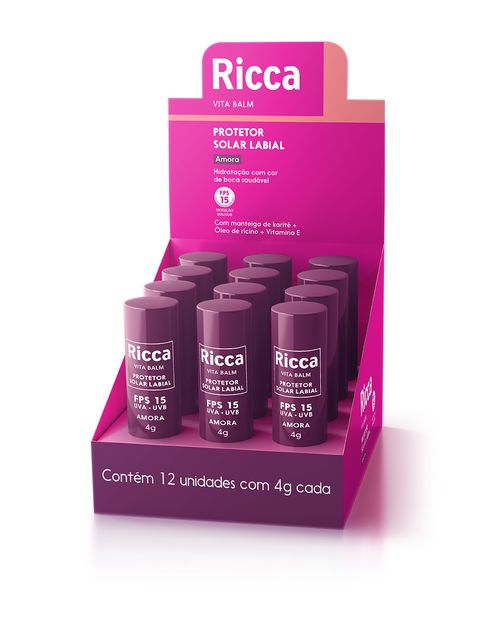 Protetor Solar Labial Ricca Fps15 Amora Display 12un
