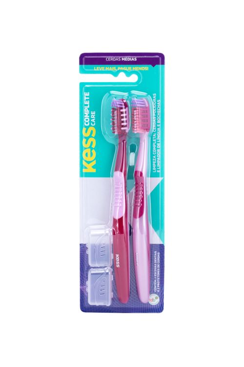 Pack Com 2 Escovas Kess Complete Care Média Rosa
