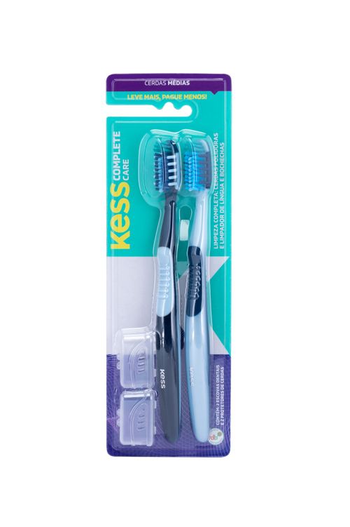 Pack Com 2 Escovas Kess Complete Care Média Azul